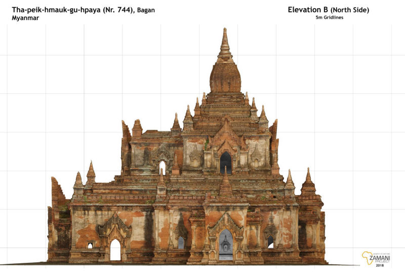 Elevation of Tha-peik-hmauk-gu-hpaya (with texture)